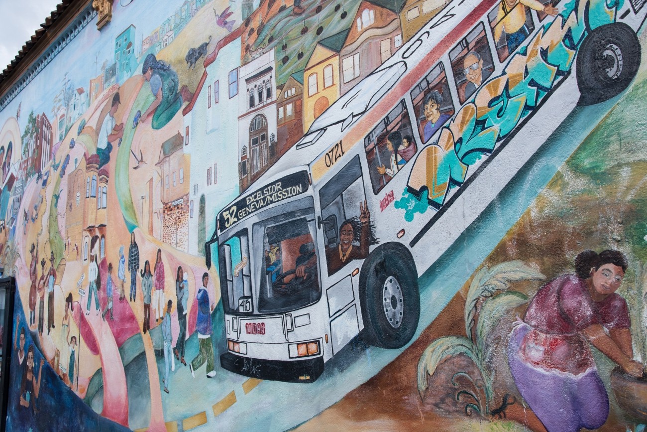 A mural with a Muni bus in the Excelsior 