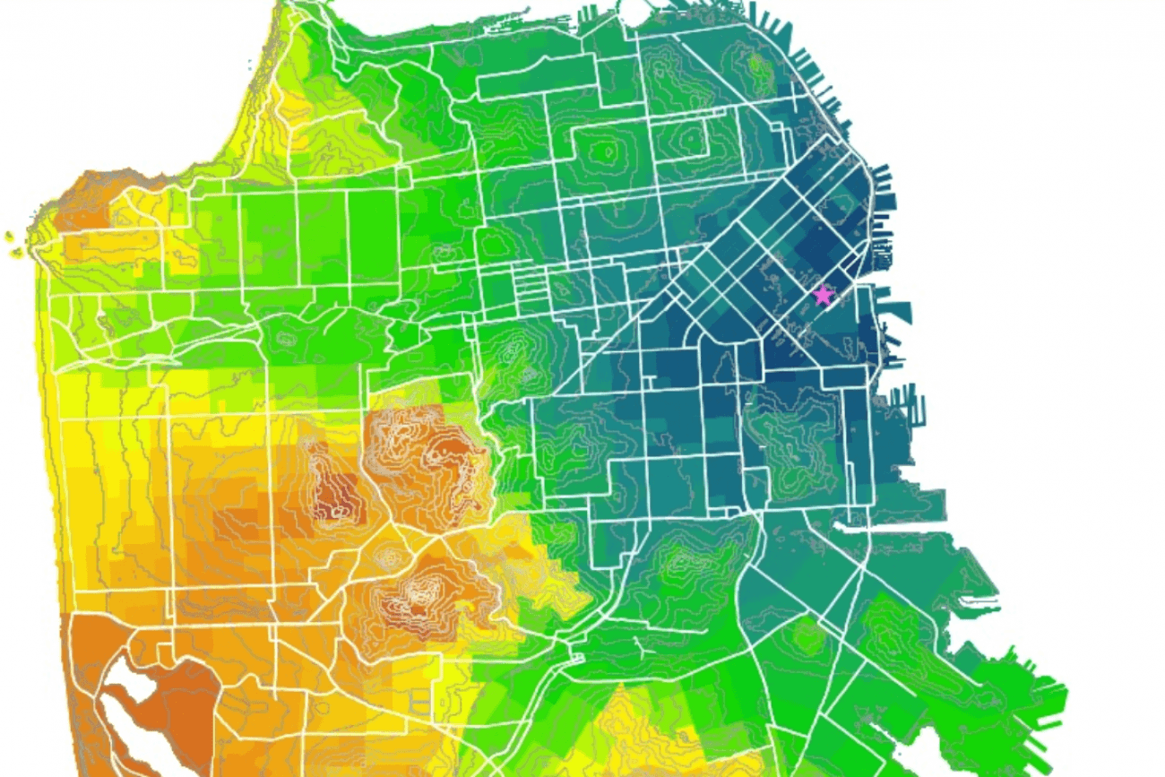 A bike accessibility heat map of San Francisco