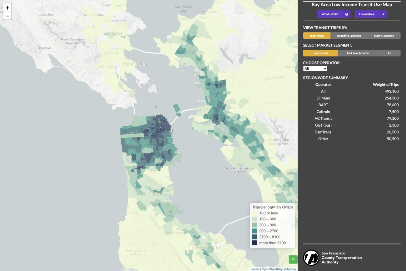 Bay Area Low Income Transit Use Map
