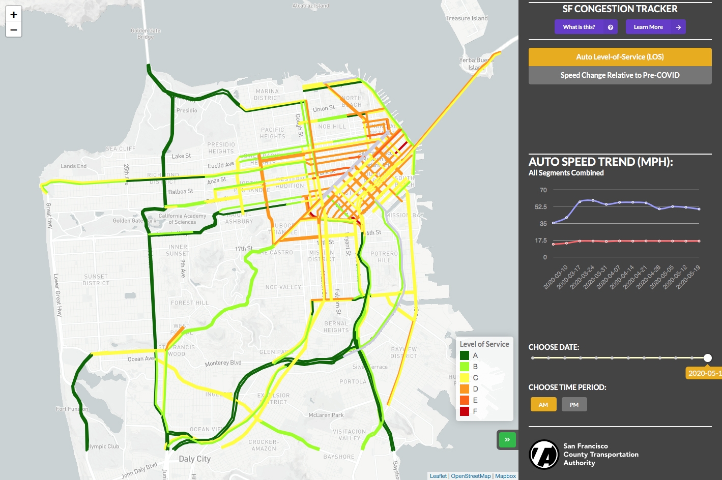 Screenshot of COVID-era Congestion Tracker