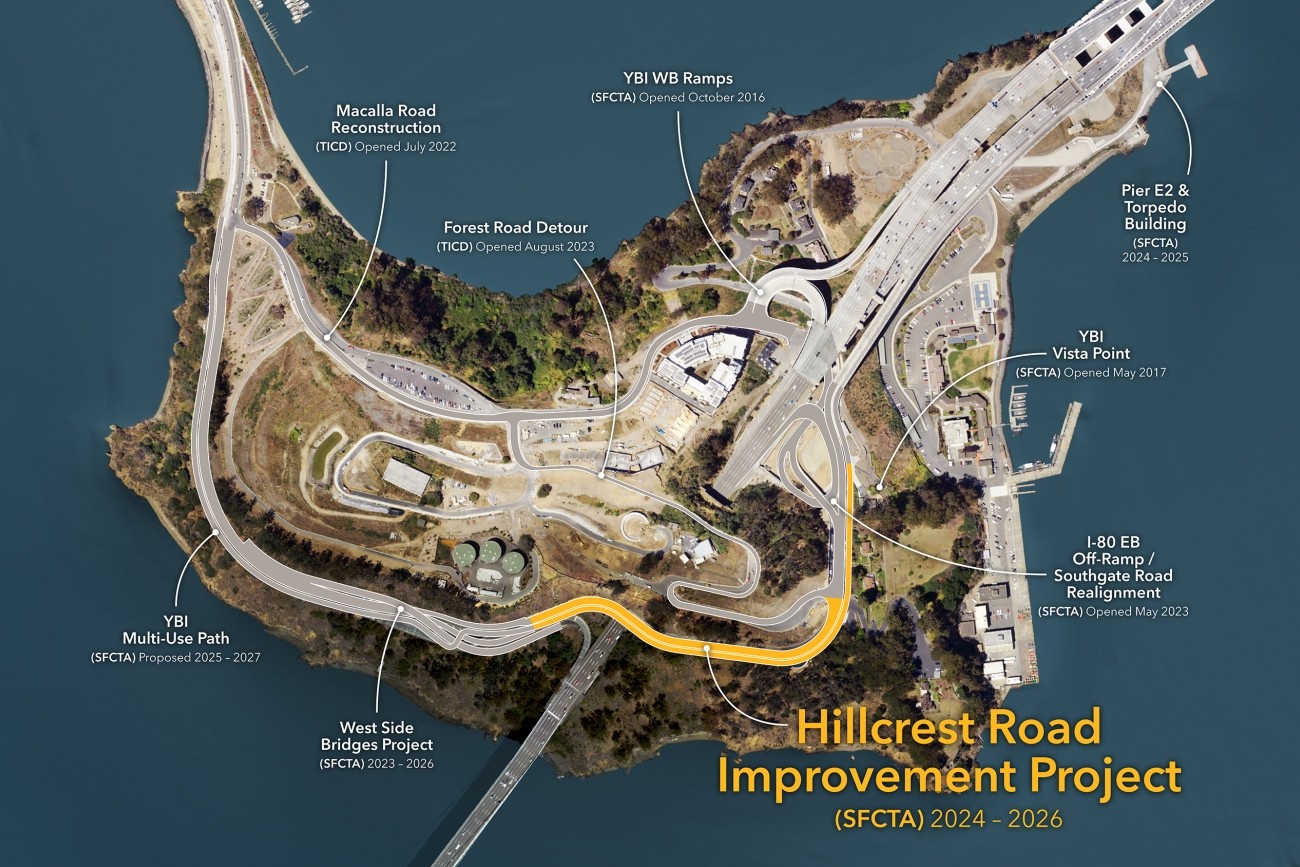 Aerial view of Hillcrest Road Improvement Project including several surrounding projects. 