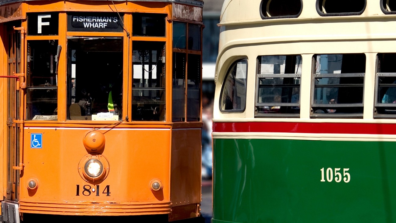 Two streetcars with a gap in between 