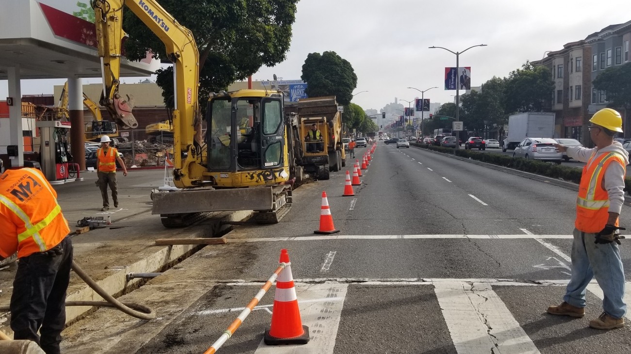 Sidewalk construction in the project area