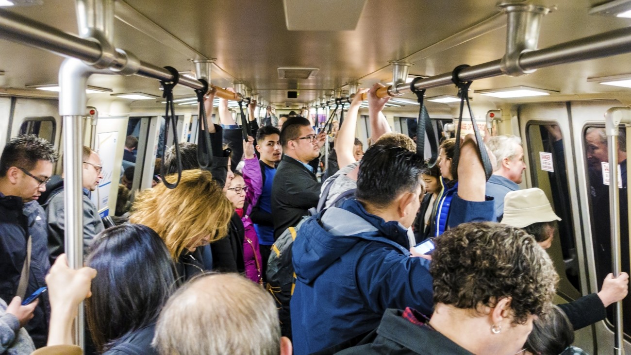 A crowded BART car