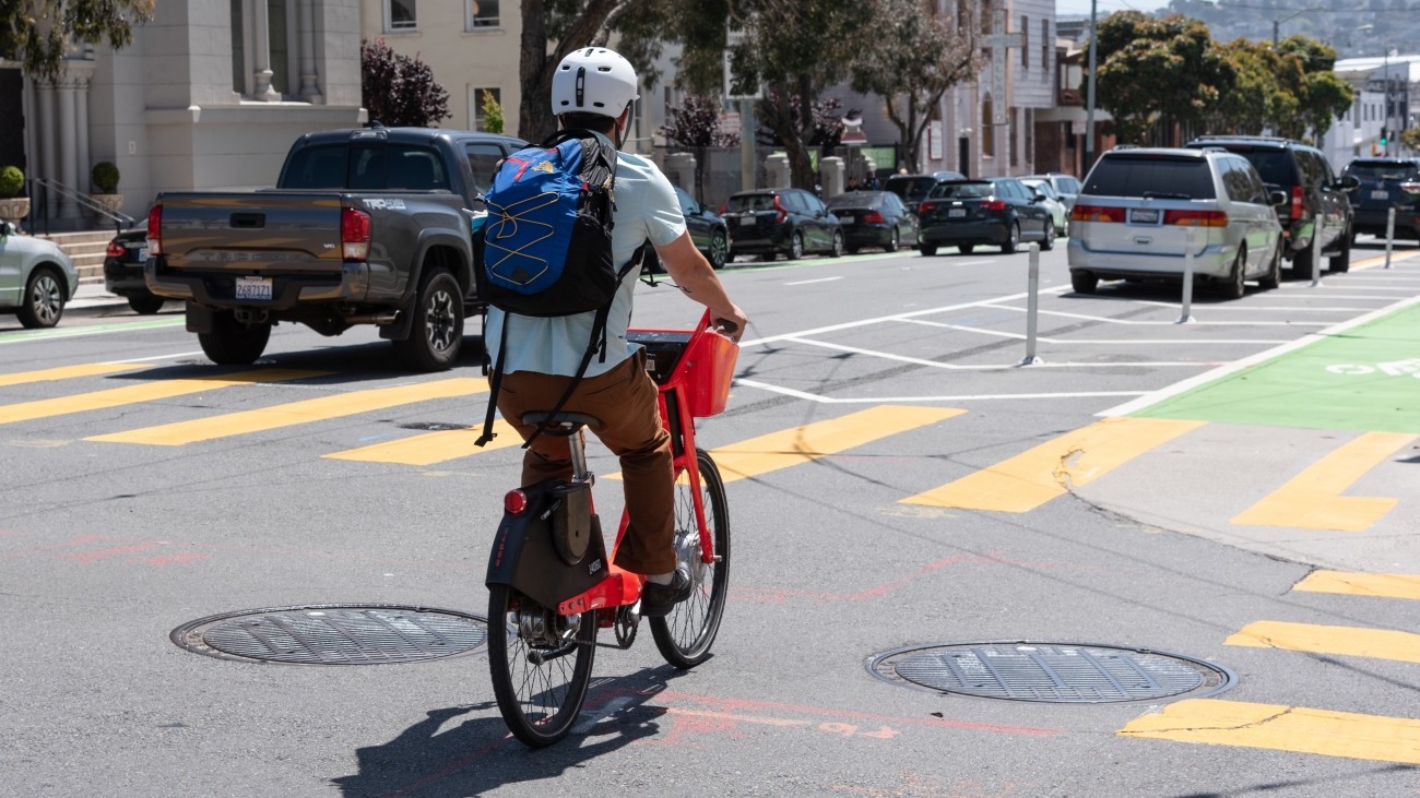 a biker on a bikeshare bike