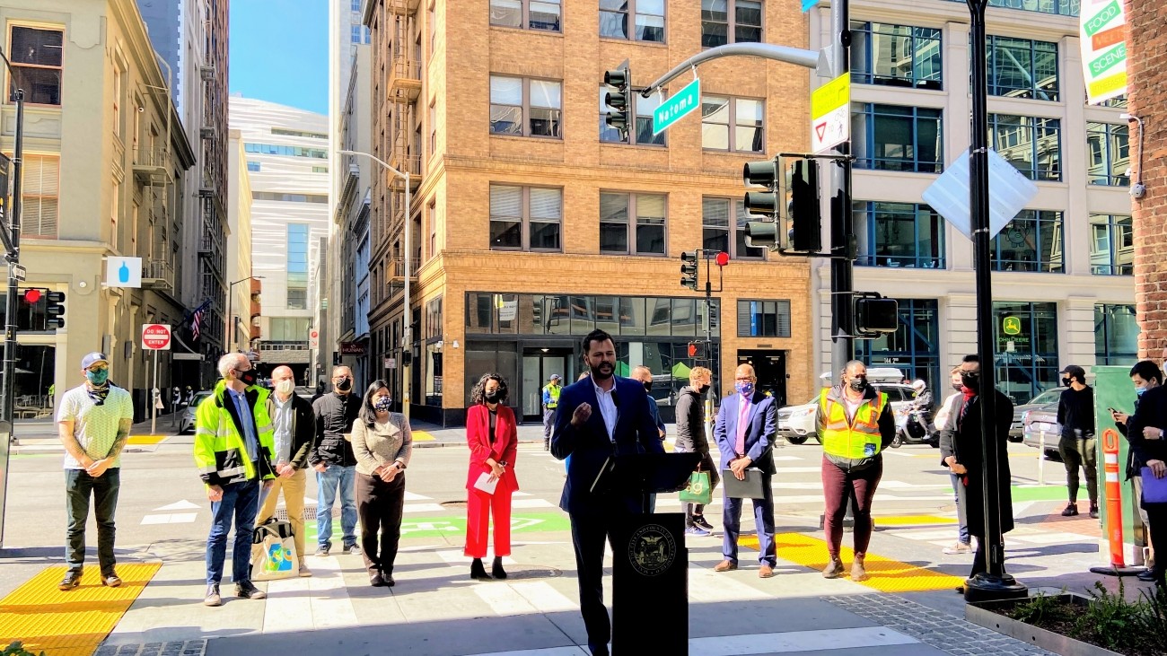 Transportation Authority Board Member Matt Haney speaking at the Second Street Improvements Project celebration