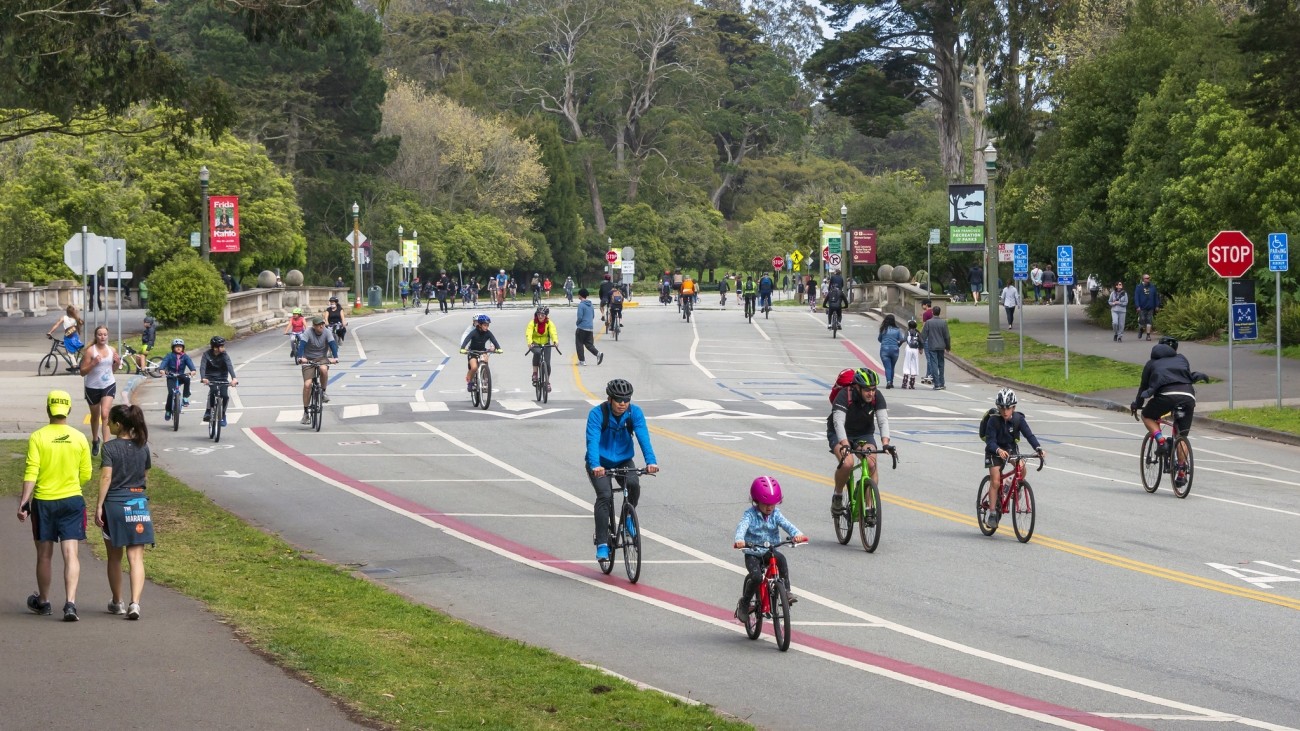 Bicyclists and pedestrians in Golden Gate Park