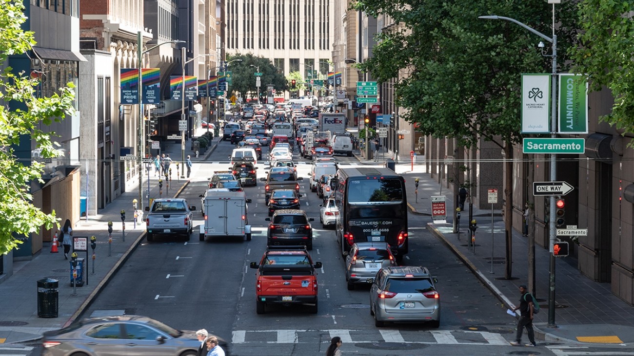 Vehicles and pedestrians on San Francisco street