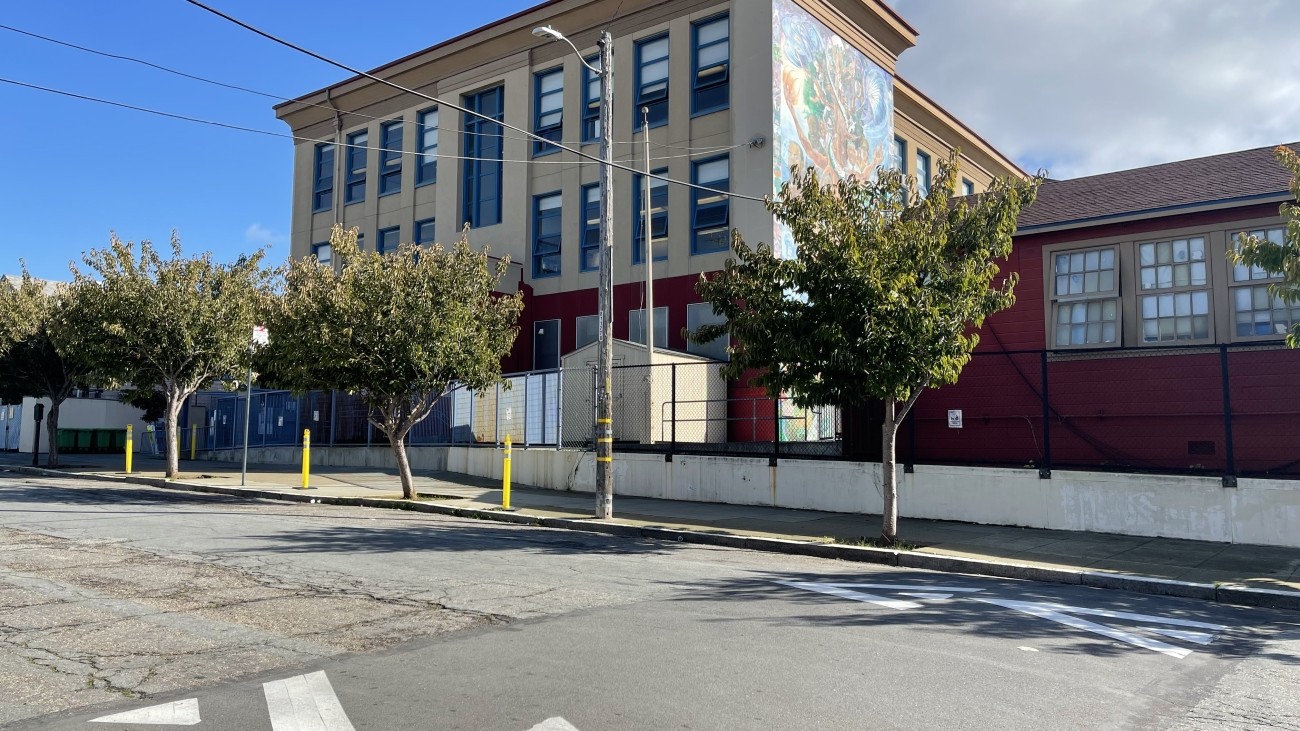 Speed hump in front of a school