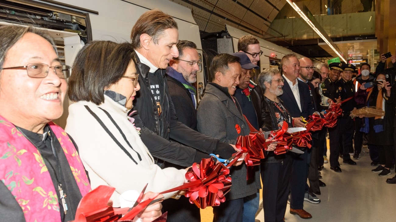 Ribbon cutting at Central Subway. 