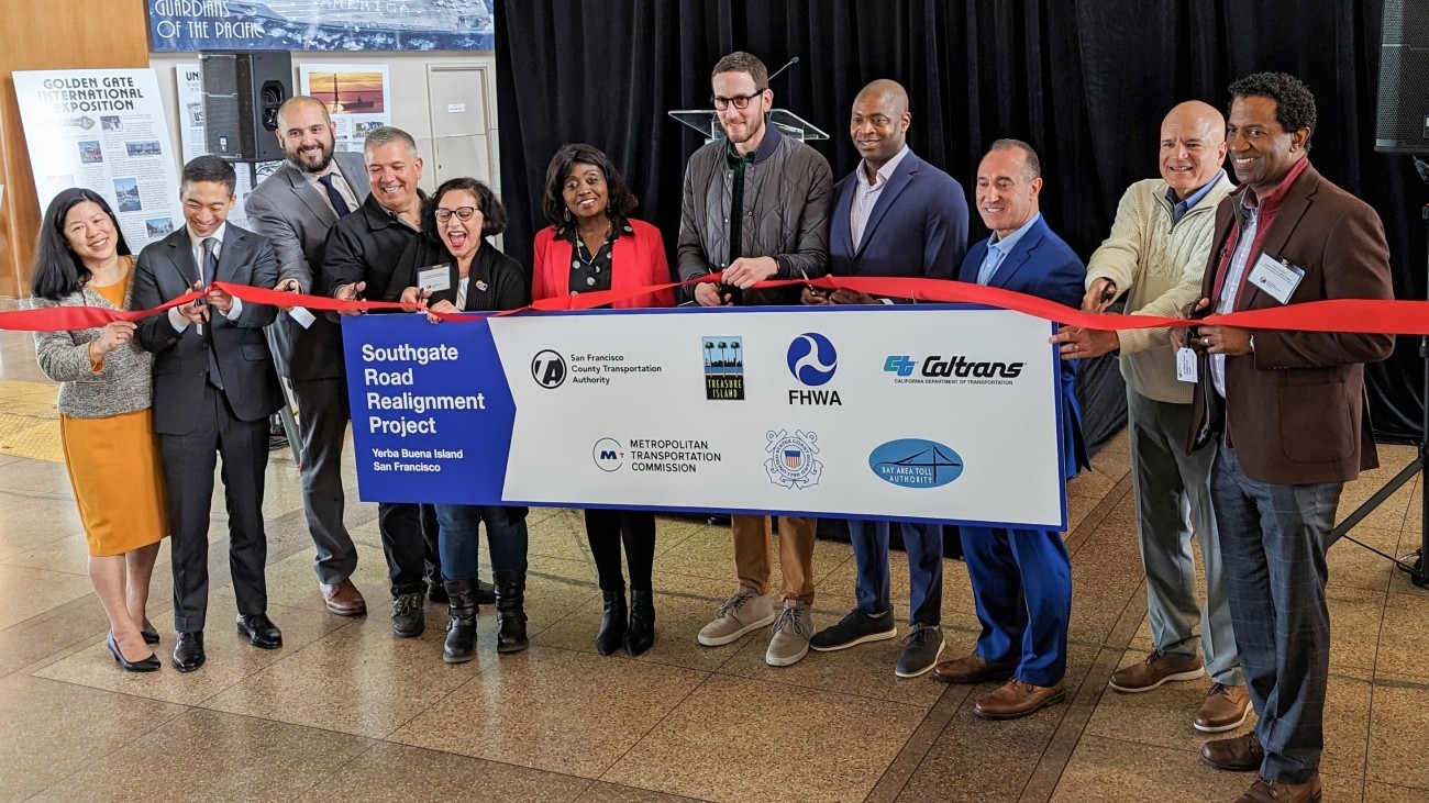 VIPs cut the ribbon for the Yerba Buena Island / I-80 Southgate Road and Interchange Project