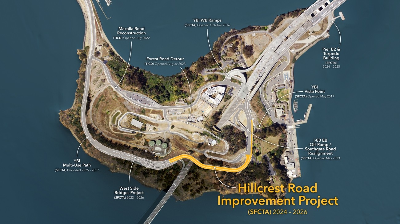 Aerial view of Hillcrest Road Improvement Project including several surrounding projects. 