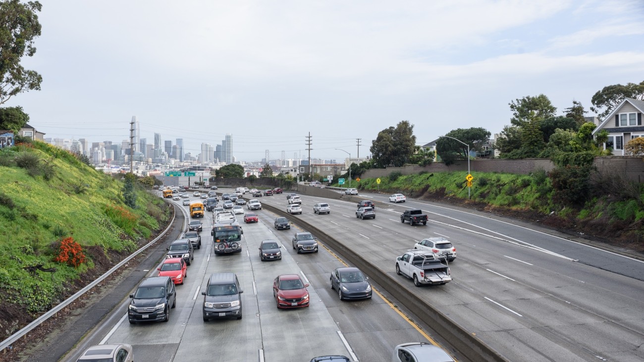 Vehicles on a freeway