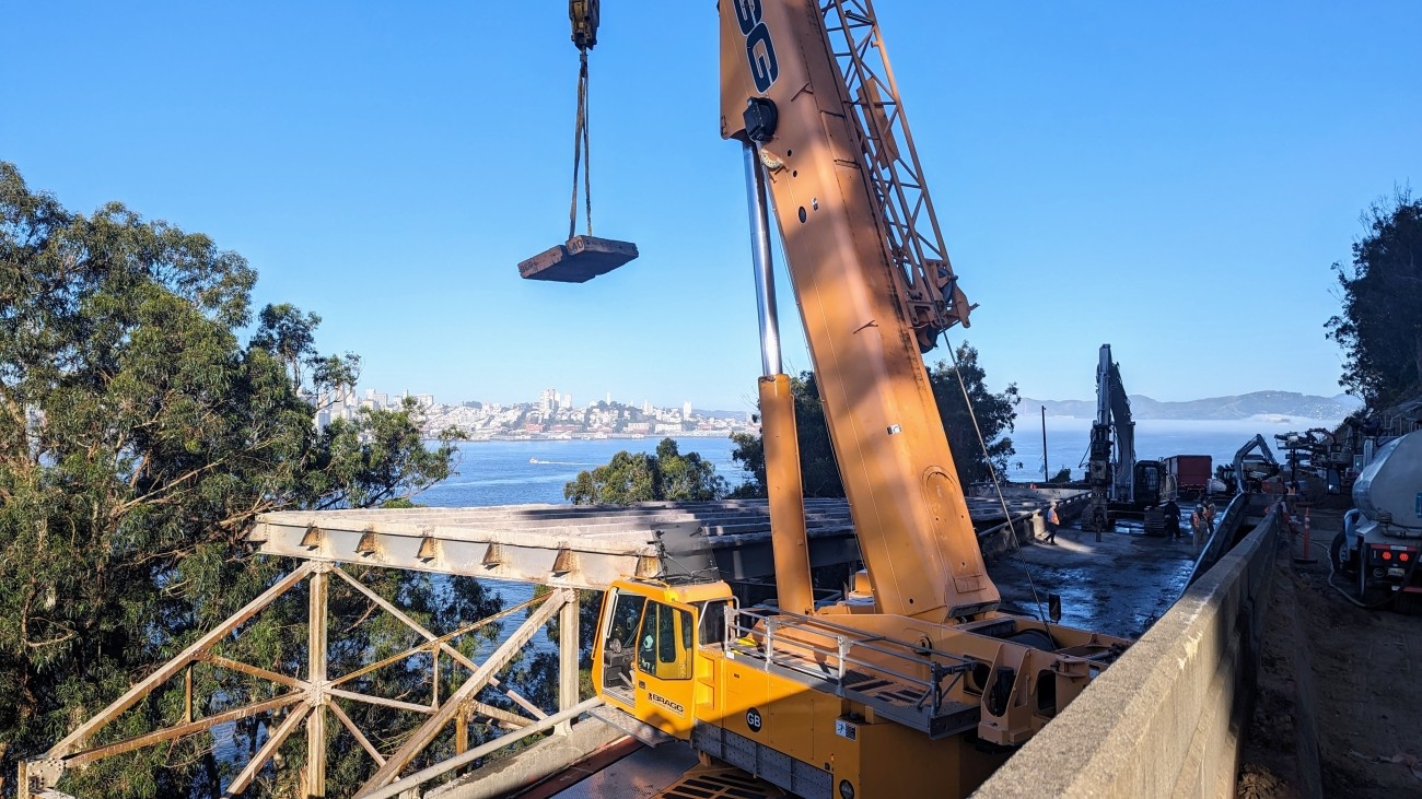 Construction on Yerba Buena Island's West Side Bridges project