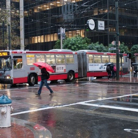 muni bus in the rain