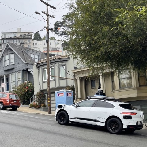 A driverless Waymo vehicle on a San Francisco street in Corona Heights neighborhood