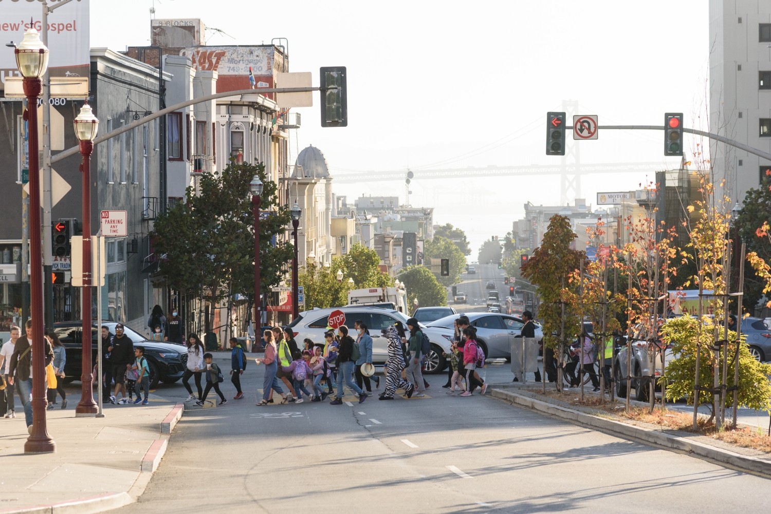 School children crossing the street 